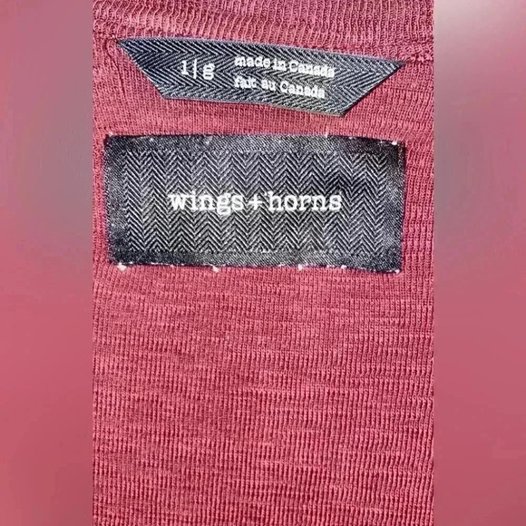 Wings + Horns Signal Slubbed Long Sleeve burgundy T-Shirt L - Picture 3 of 6